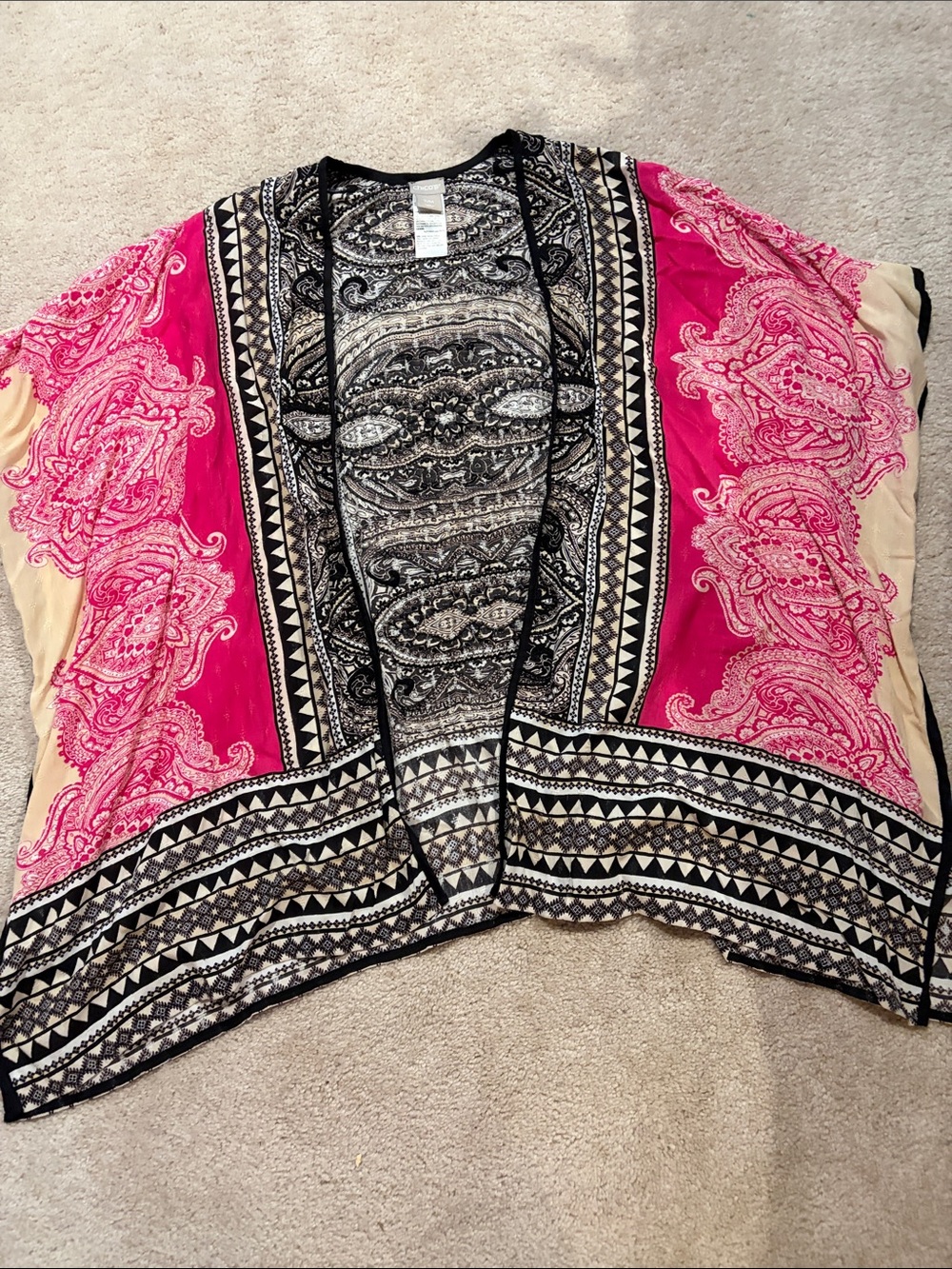 Boho Open-Front Kimono Cardigan - Pink & Black